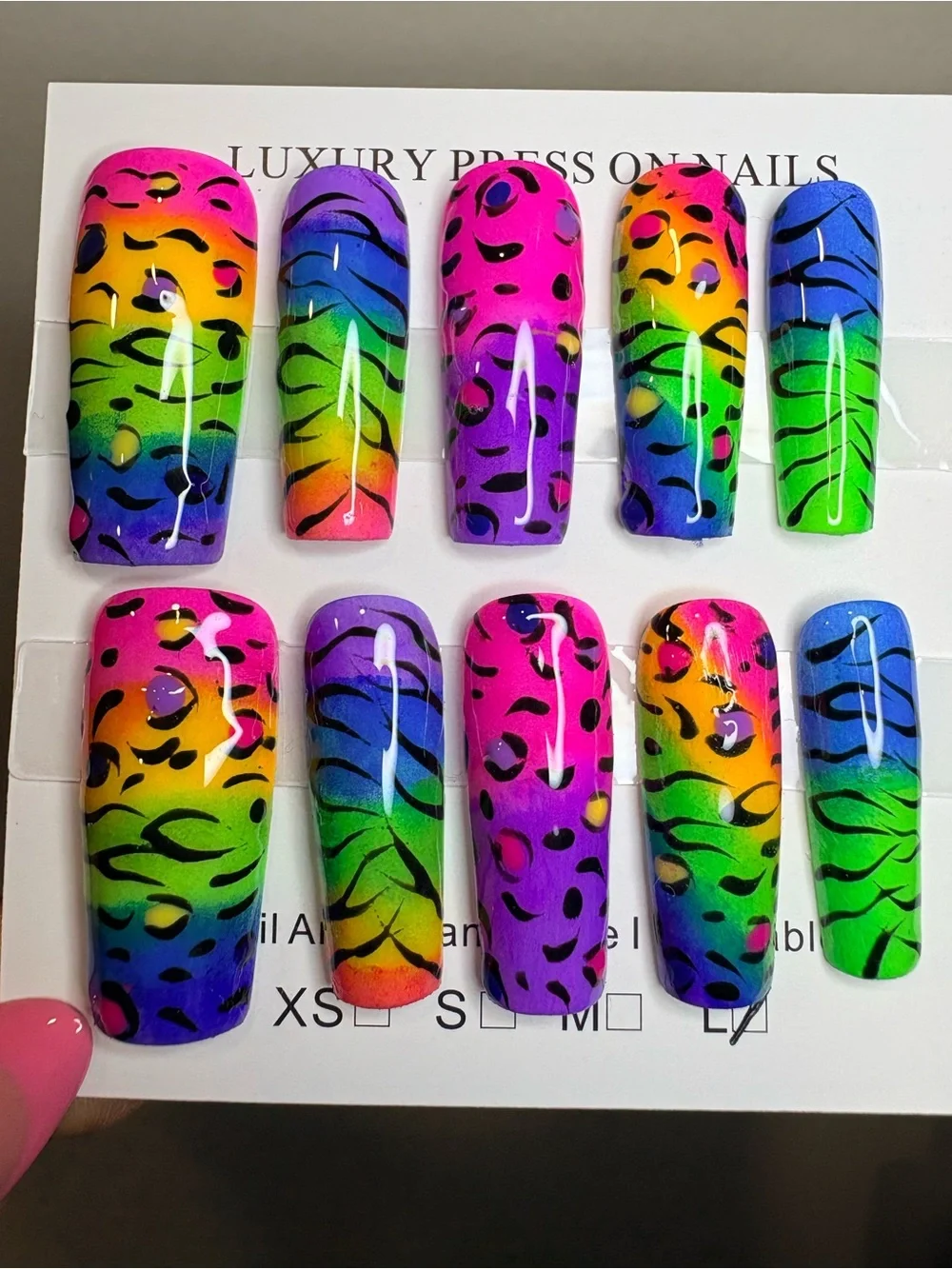 Neon Rainbow Leopard & Leaf Press-On Nails